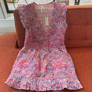 Anthropologie Pink and Purple Paisley and floral print short dress. NWT